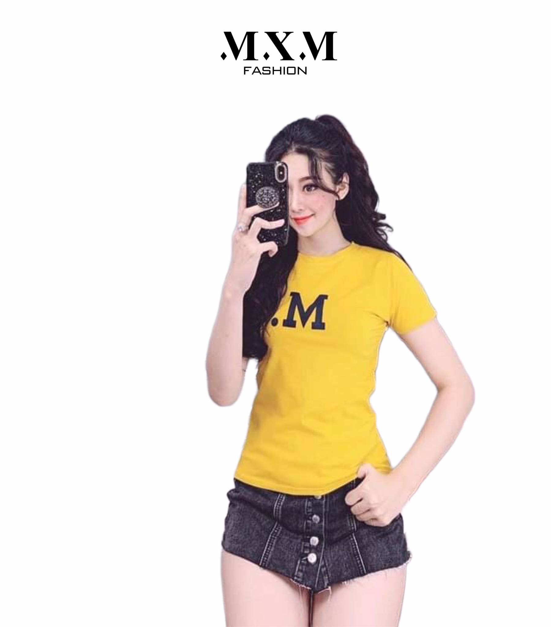 Áo thun nữ MXM in chữ M cổ tròn cotton 4 chiều form ôm body cực tôn dáng ( ANU003 )