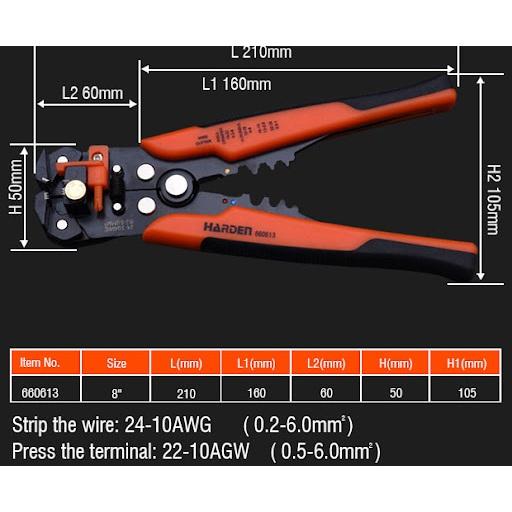 Kìm Harden tuốt dây điện – bấm cos chuyên dụng 660613 HARDEN