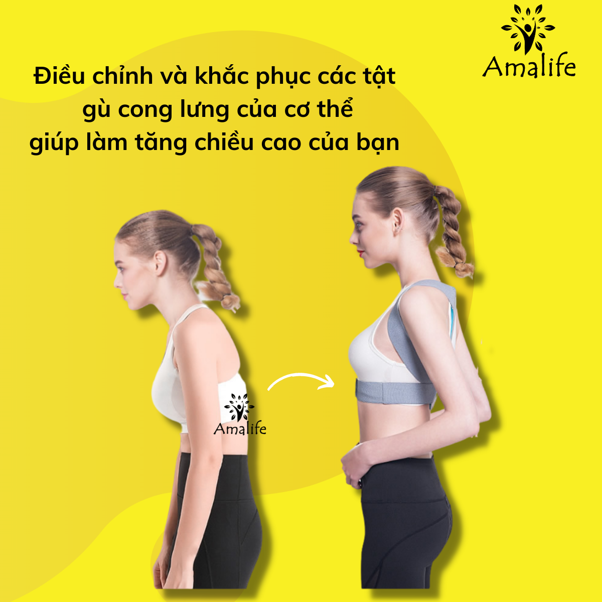 Đai Chống Gù Lưng Trẻ Em Nam Nữ  ( có size 15-80kg) Có Nẹp Nhiều Độ Tuổi Ama04 - Chính Hãng Amalife