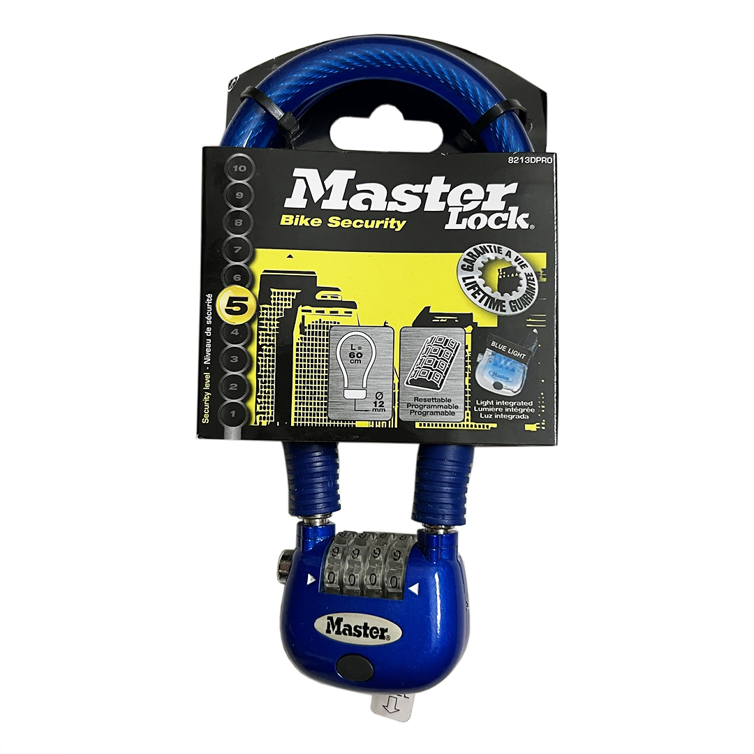 Khóa xe đạp Master Lock 8213 DPRO đầu khóa số có đèn dây cáp dài 60cm - giao màu ngẫu nhiên