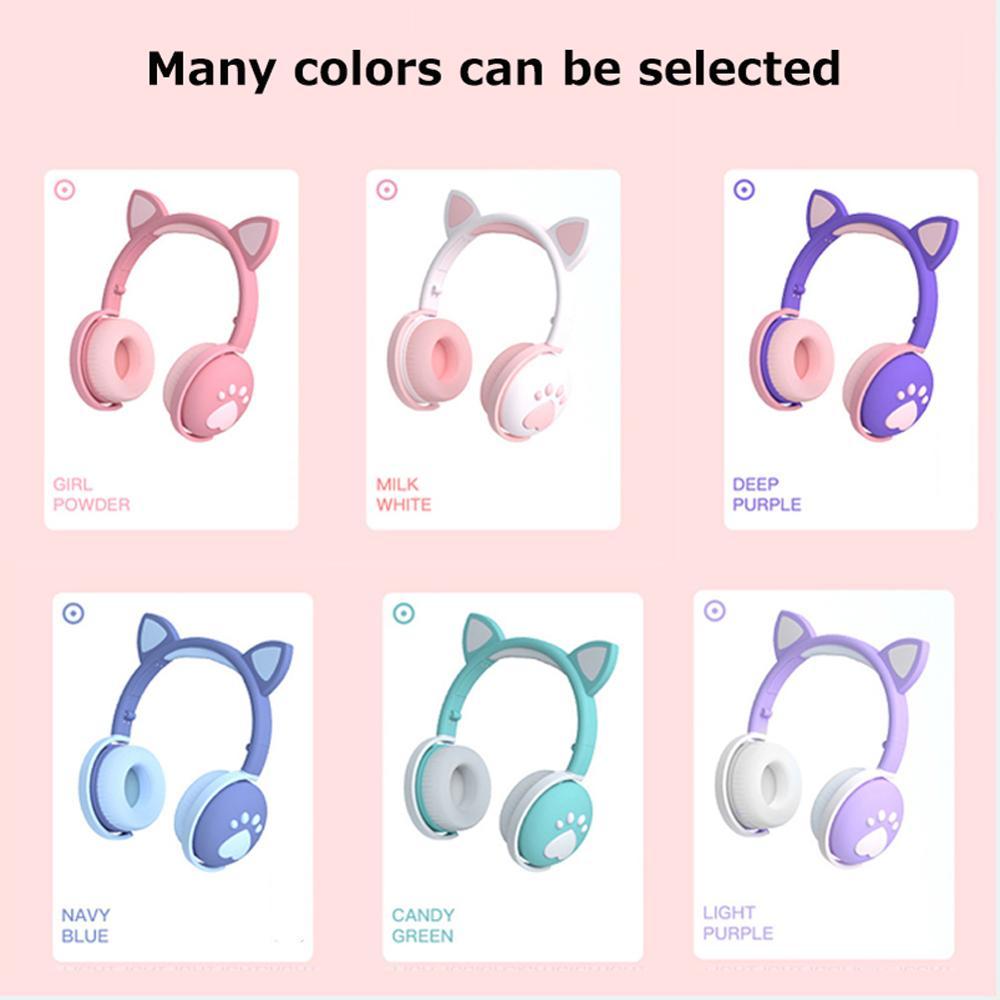 Trẻ Em Bluetooth Tai Nghe Kawaii Tai Nghe Tai Mèo LED Sáng Đèn Không Dây Có Thể Gấp Gọn Tai Nghe Jack Cắm 3.5MM Bluetooth 5.0 Cho Sinh Nhật quà Tặng