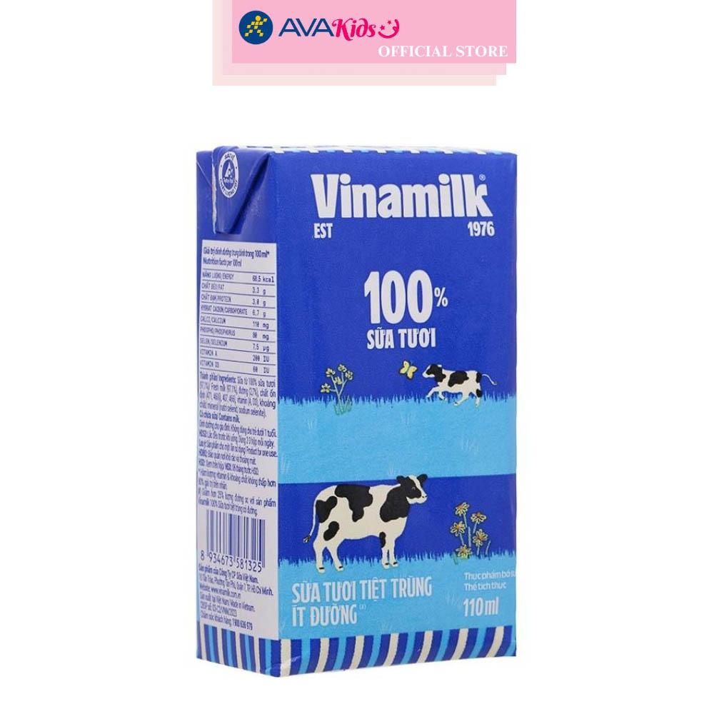 Lốc 4 hộp sữa tươi tiệt trùng Vinamilk ít đường 110 ml (từ 1 tuổi)