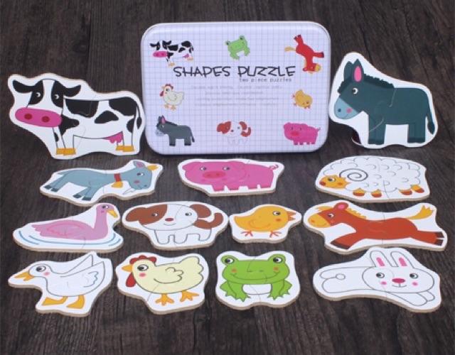 Bộ Ghép Hình Hộp Sắt 2 Mảnh Shapes Puzzle Thông Minh Cho Bé