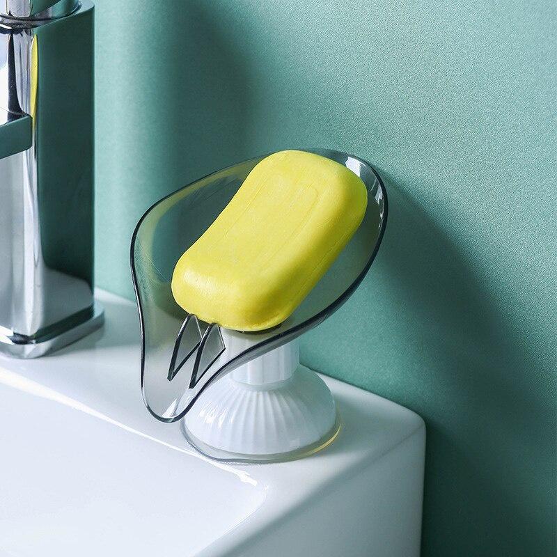Punch-free Soap Box Leaf Shape Drain Soap Holder Bathroom Soap Suction Storage Rack Rotatable Kitchen Bathroom Accessory
