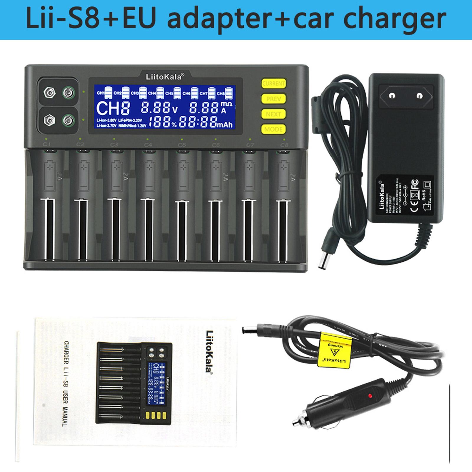 LII-S8 8 Slots Smart Lithium NiMH Battery Charger for 26650 21700 AA AAA EU