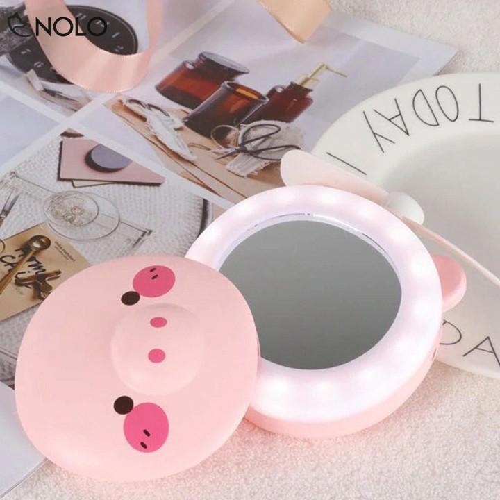 Quạt Cầm Tay Heo 3in1 Quạt Gương Đèn