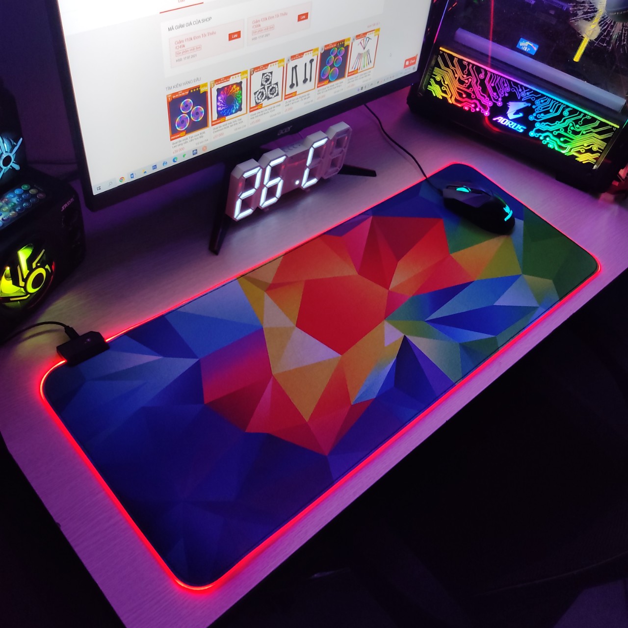 Mouse Pad, bàn di chuột, lót di chuột tích hợp Led sáng viền, phiên bản Overlay kích thước 80cm x 30cm dày 4mm