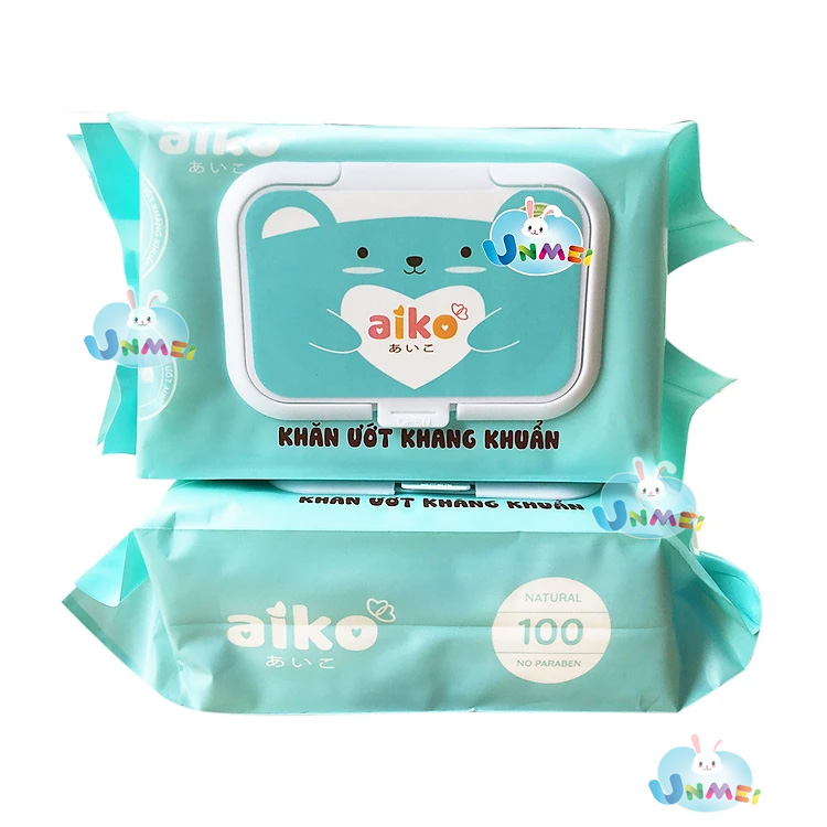 Khăn Ướt Aiko Kháng Khuẩn màu Xanh - 100 tờ/gói - Không Hương - 01 Gói