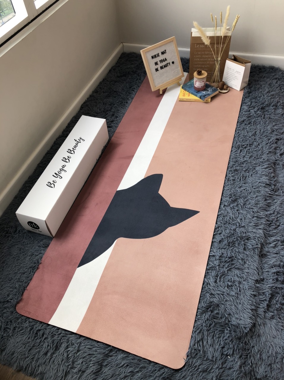 Thảm yoga Mikie Mat Suede Natural Yoga Mat Vải Da Lộn Cao su tự nhiên thấm hút mồ hôi Hoạ tiết Mèo (Cat lover)