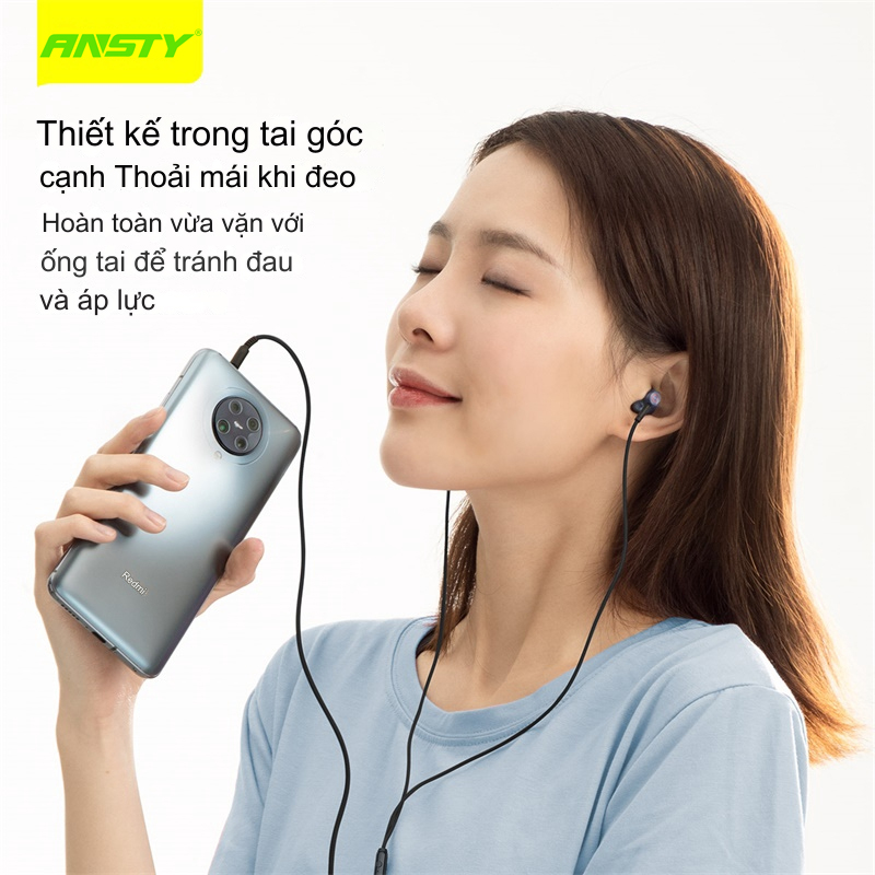 Tai nghe âm thanh nhét tai HOTCASE ANSTY Bass Sound E-035 jack 3.5mm dây tròn siêu bền hỗ trợ micro đàm thoại dài 1.2M - Hàng nhập khẩu