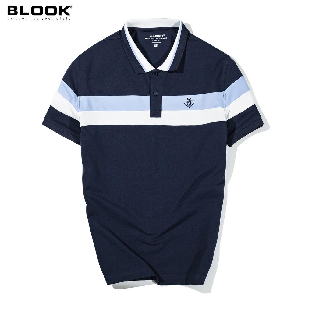 Áo polo nam cổ bẻ vải thun cá sấu cotton phối sọc phá cách thêu BS, xuất xịn, trẻ trung, thanh lịch mã 35521_BLOOK