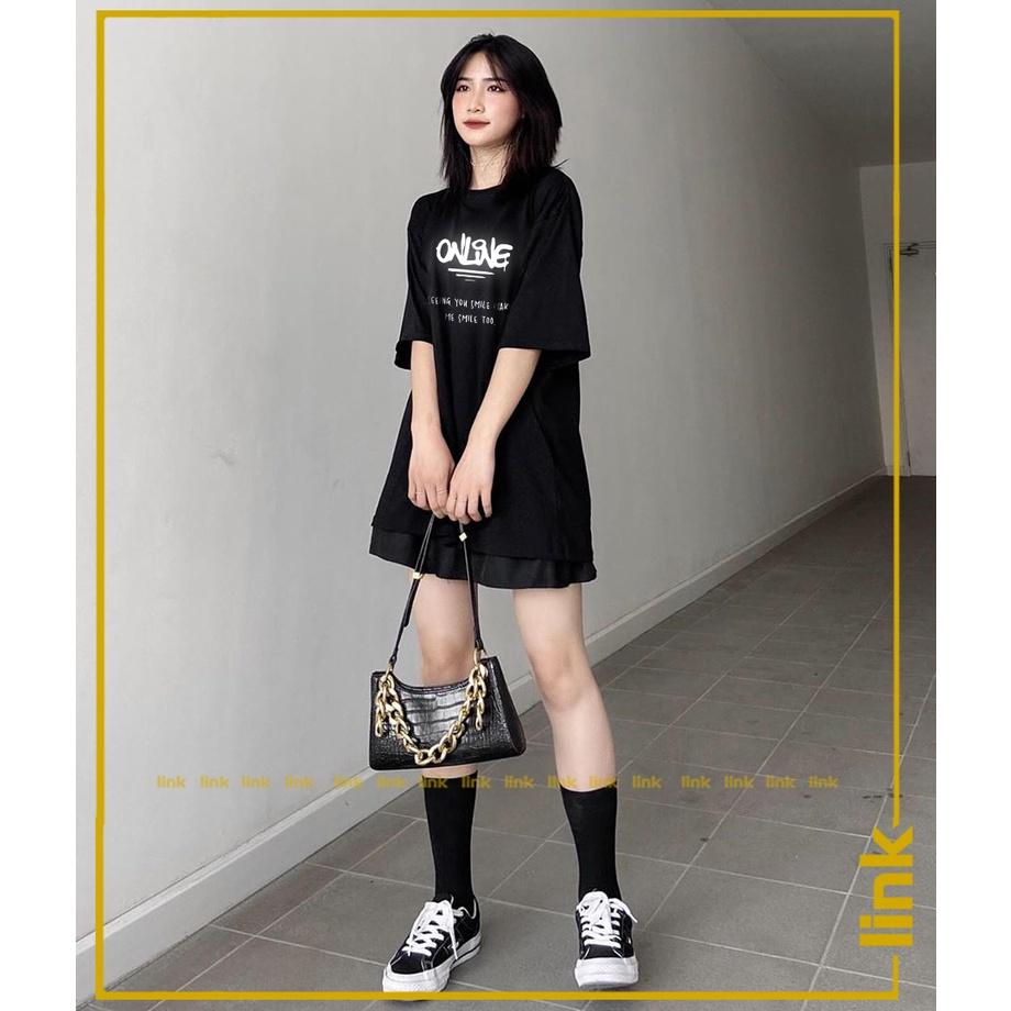Áo tay lỡ ONLINE phản quang bạc dáng rộng unisex