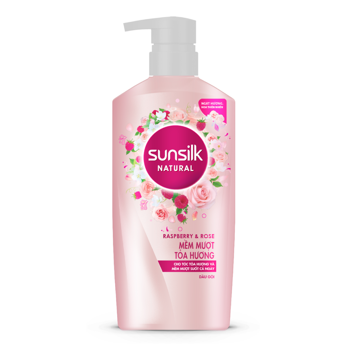 Dầu gội Sunsilk Mềm Mượt Tỏa Hương 650gr dành cho tóc khô xơ với dưỡng chất thiên nhiên phúc bồn tử &amp; hoa hồng