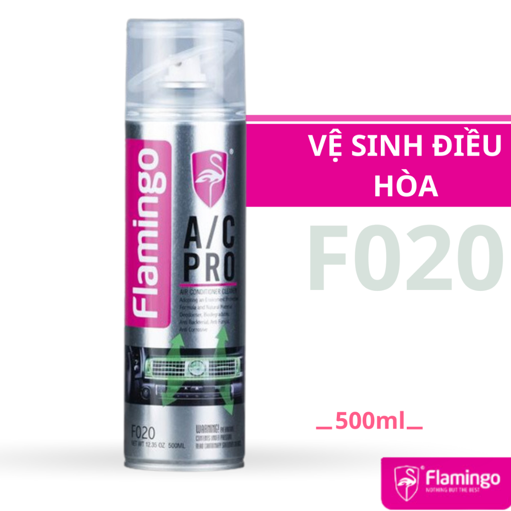 Chai xịt vệ sinh điều hòa máy lạnh ô tô, gia đình dạng bọt Flamingo F020 - 500ml - Hàng chính hãng