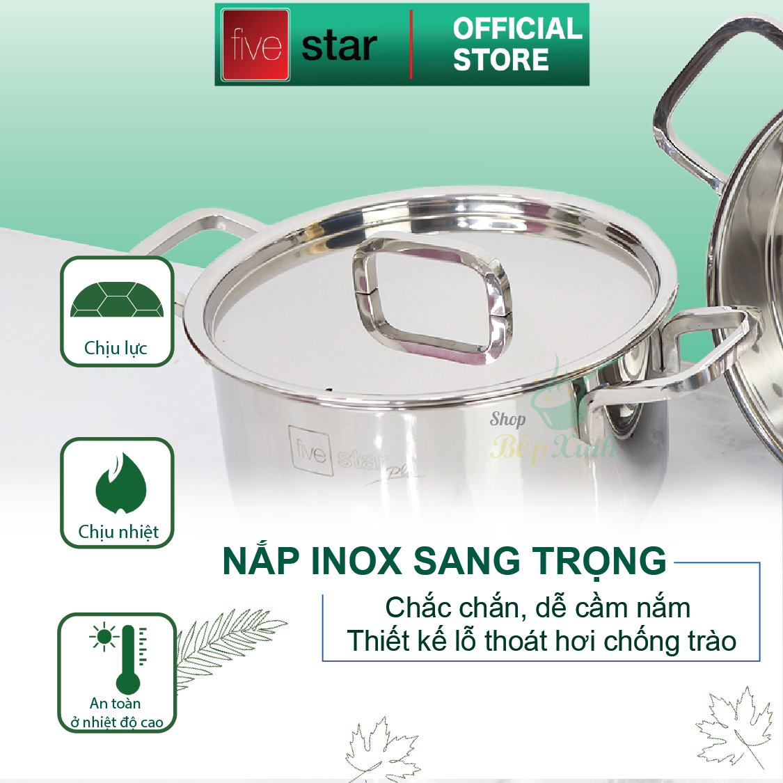 Bộ nồi xửng hấp inox FiveStar Standard 304 nắp inox , 3 đáy bếp từ tặng 2 vá canh ( 20cm )