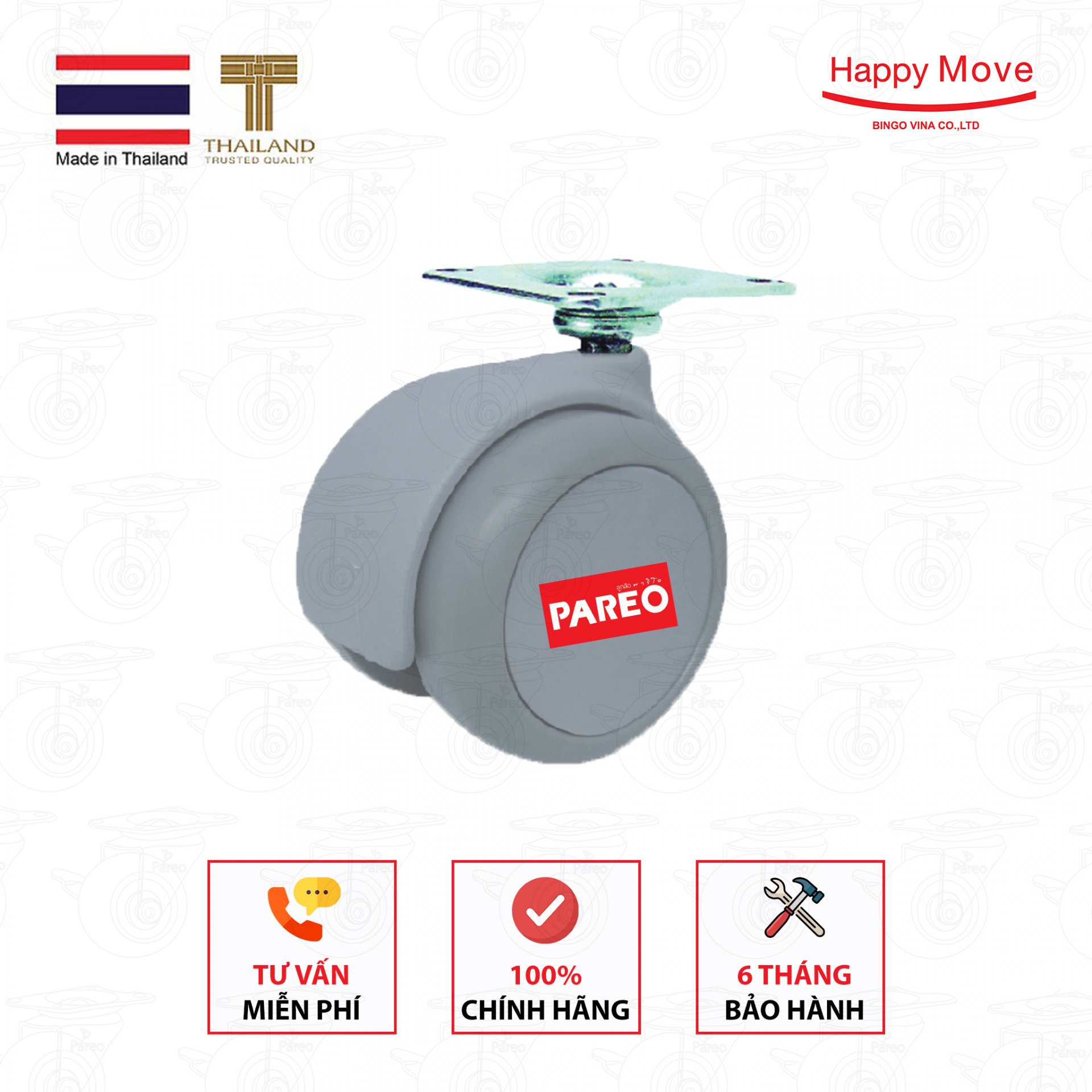 Bộ 4 bánh xe càng xoay 360 độ 38-50mm cho ghế/bàn xoay văn phòng nội thất - tải 40kg - Happy MoveThái Lan