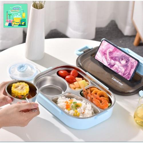 Hộp đựng cơm văn phòng giữ nhiệt hiện đại, 4 ngăn chống tràn, có bát để canh, tặng kèm đũa thìa inox siêu bền - TT1214