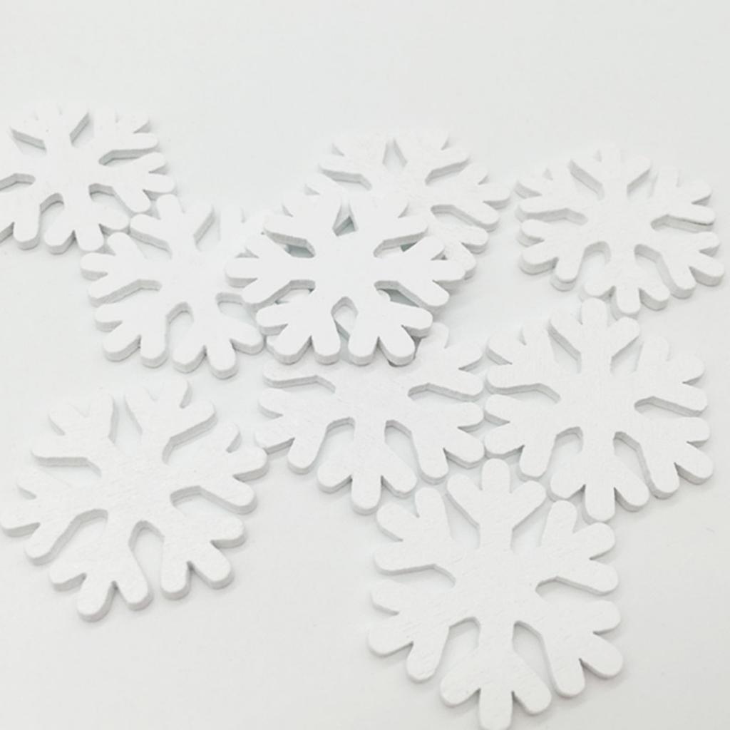 100 Pieces Pure White Wooden Snowflake Cutouts Craft Embellishment Wood Ornament for Wedding Christmas DIY Decor