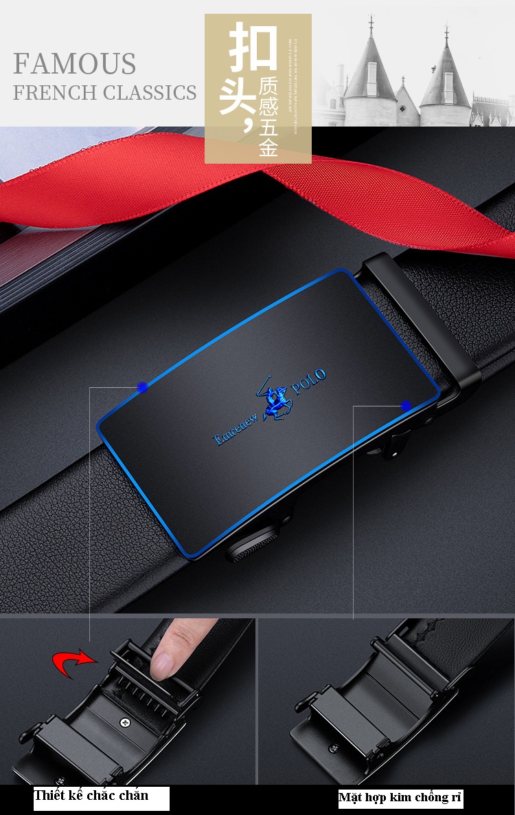 Thắt lưng da nam cao cấp EMRENEW POLO- dây nịt da bò 2 lớp -Full hộp đựng cao cấp