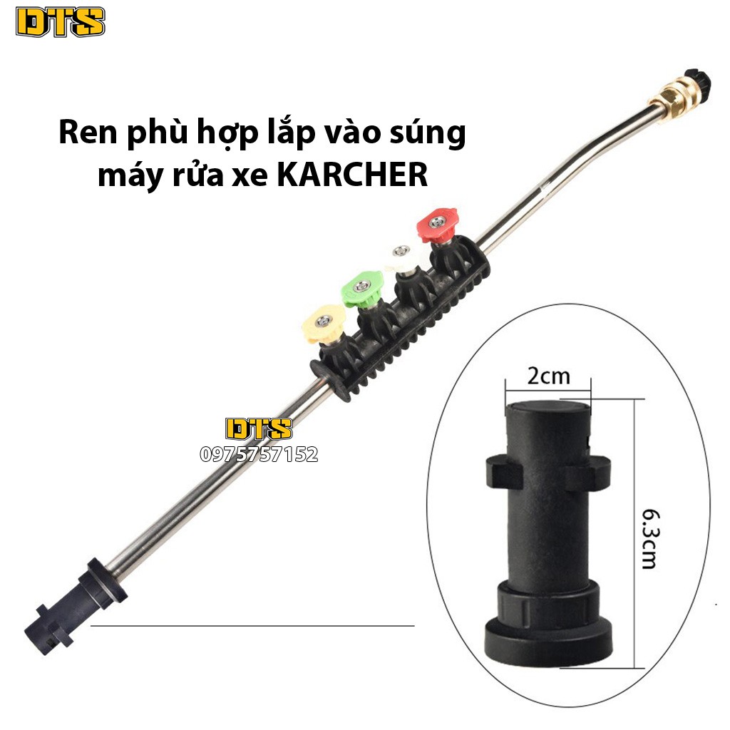 Ống nối uốn cong 30 độ nối nhanh  cho máy rửa xe cao áp Karcher K2 - K7, xịt gầm xe, nóc xe ô tô chuyên nghiệp + 4 béc phun