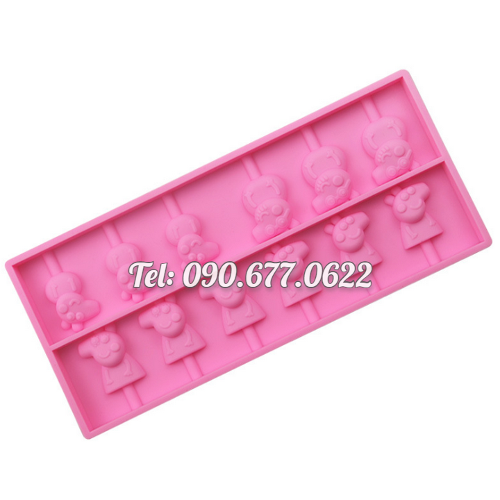 Khuôn silicone làm rau câu, kẹo dẻo, socola 12 heo con Peppa - Mã số 1038