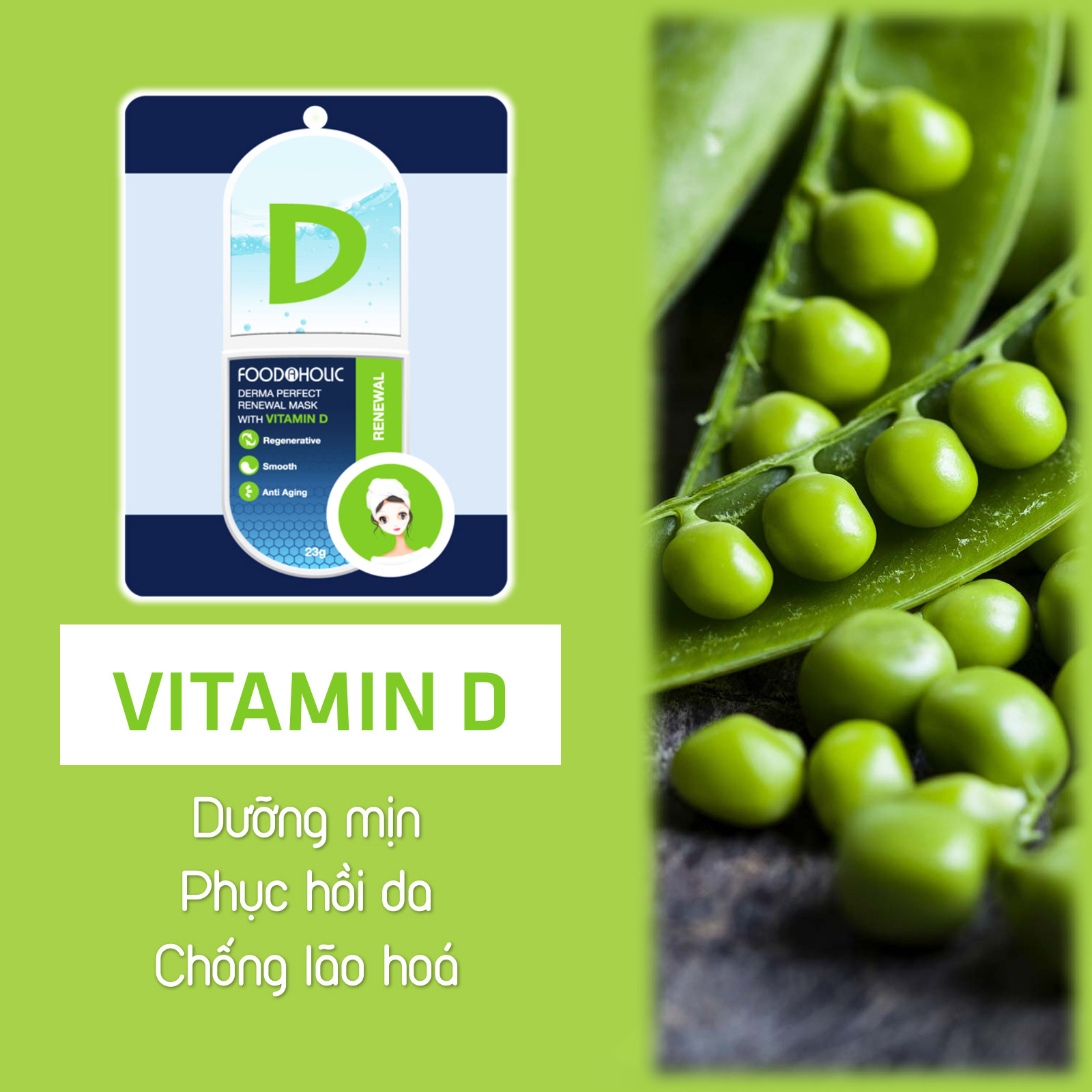 Hộp 10 Mặt Nạ Dưỡng Ẩm, Tái Tạo Và Phục Hồi Da Chiết Xuất Vitamin D Foodaholic Derma Perfect Renewal Mask 23g x 10