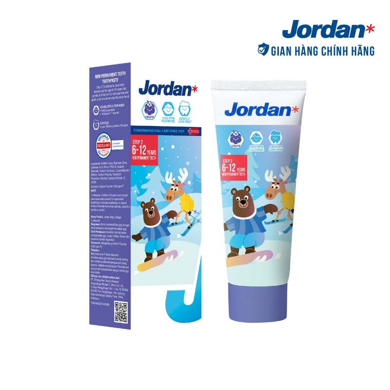 Combo 3 Kem đánh răng cho trẻ em 6-12 tuổi vị nho Jordan Step 2, 75g/tuýp