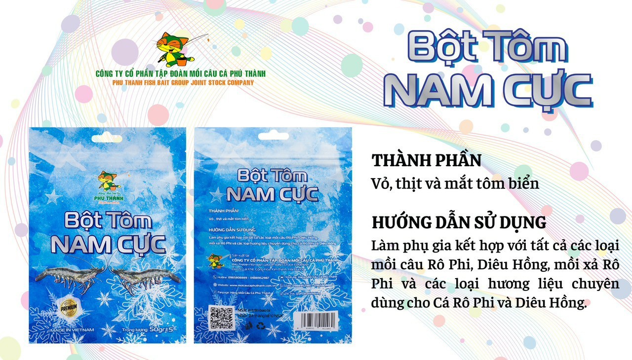 Bột tôm nam cực. Hãng mồi câu cá Phú Thành