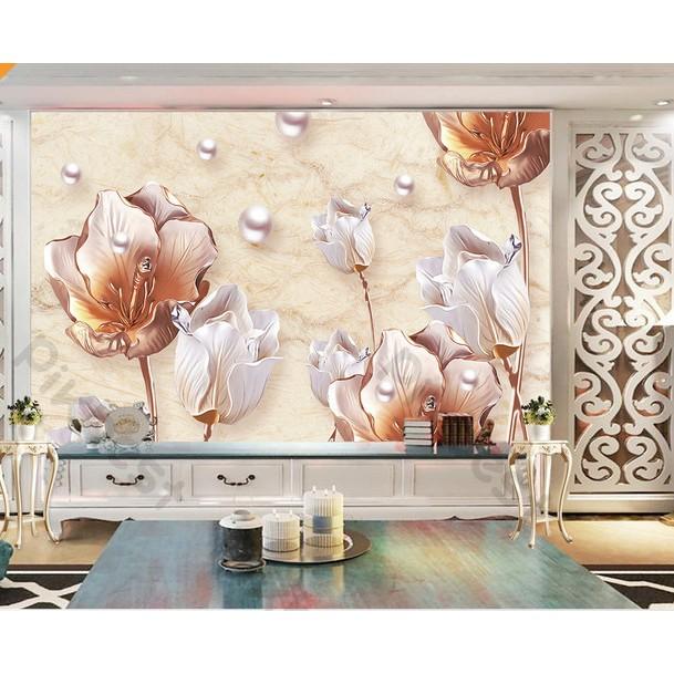 Tranh dán tường Hoa mẫu đơn thanh lịch hiện đại, tranh dán tường 3d hiện đại MS640129