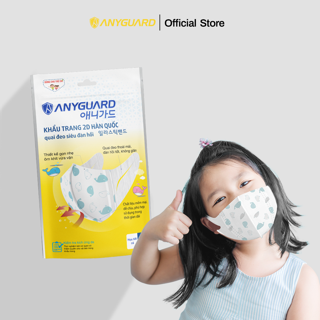 ComBo Khẩu Trang Trẻ Em Hàn Quốc Form 2D Anyguard Chính Hãng - Quai Đeo Siêu Đàn Hồi - 베이비 마스크 - Face Mask For Kids - ISO 9001:2015, ISO 13485:2016, QCVN 01:2017/BTC
