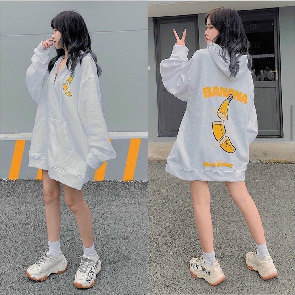 Hình ảnh ÁO HOODIE NAM NỮ VẢI NỈ POLY DÀY MỊN CHÉM QUẢ CHUỐI CÓ KHÓA KÉO Áo Khoác Nỉ Hoodie Zip Trắng Đen Nam Nữ Unisex-Jins Store