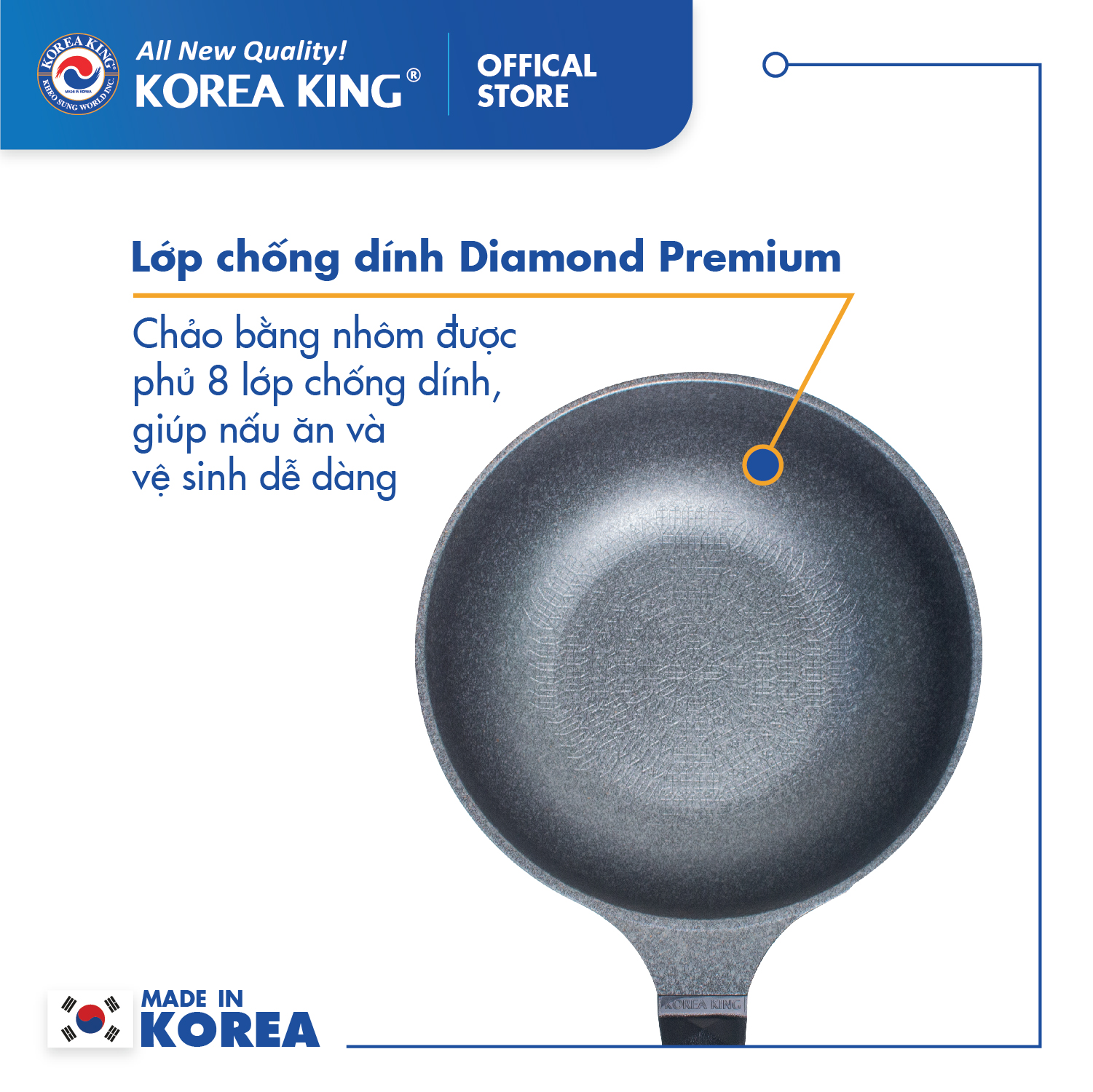 Chảo sâu Diamond Premium Korea King KW-32DI (đường kính 32cm) - Hàng chính hãng