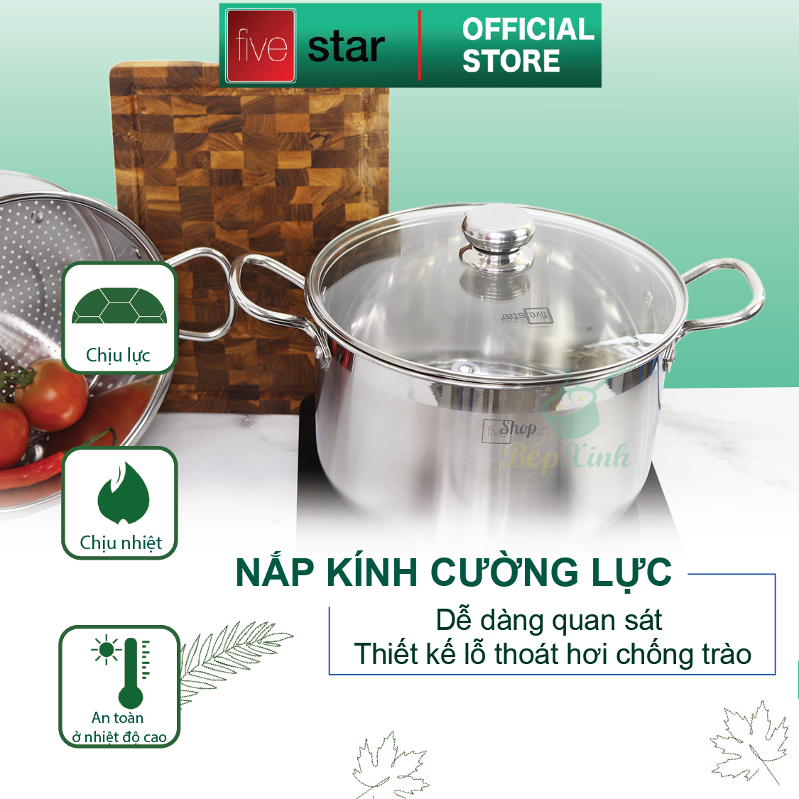 Bộ xửng hấp Standard inox 430 nắp kính , 3 đáy dùng tốt bếp từ , hồng ngoại , gas