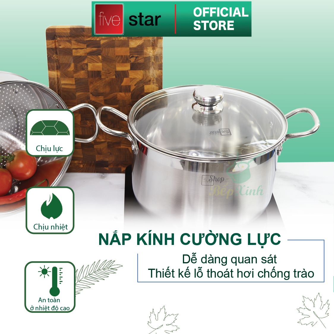 Bộ xửng hấp  Standard inox 430 nắp kính ( 30CM ) , 3 đáy dùng tốt bếp từ , hồng ngoại , gas