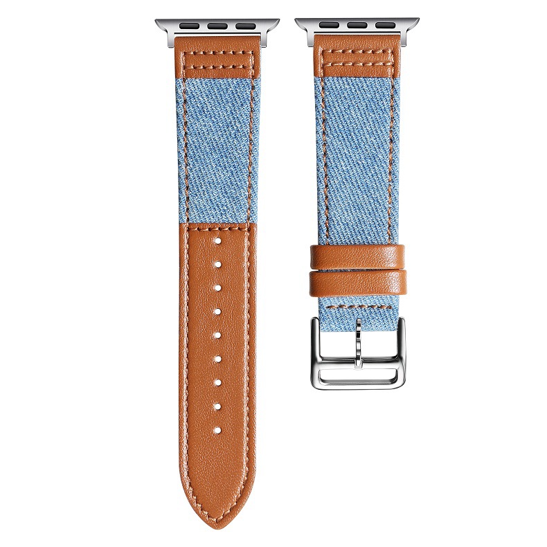 Dây da kết hợp vải Canvas thay thế cho Đồng Hồ Apple Watch hộp gỗ cao cấp