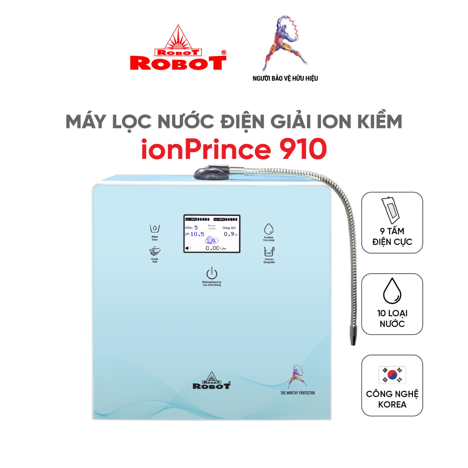 Máy Lọc Nước Điện Giải Ion Kiềm ROBOT IonPrince 910 - 10 Loại Nước Điện Giải