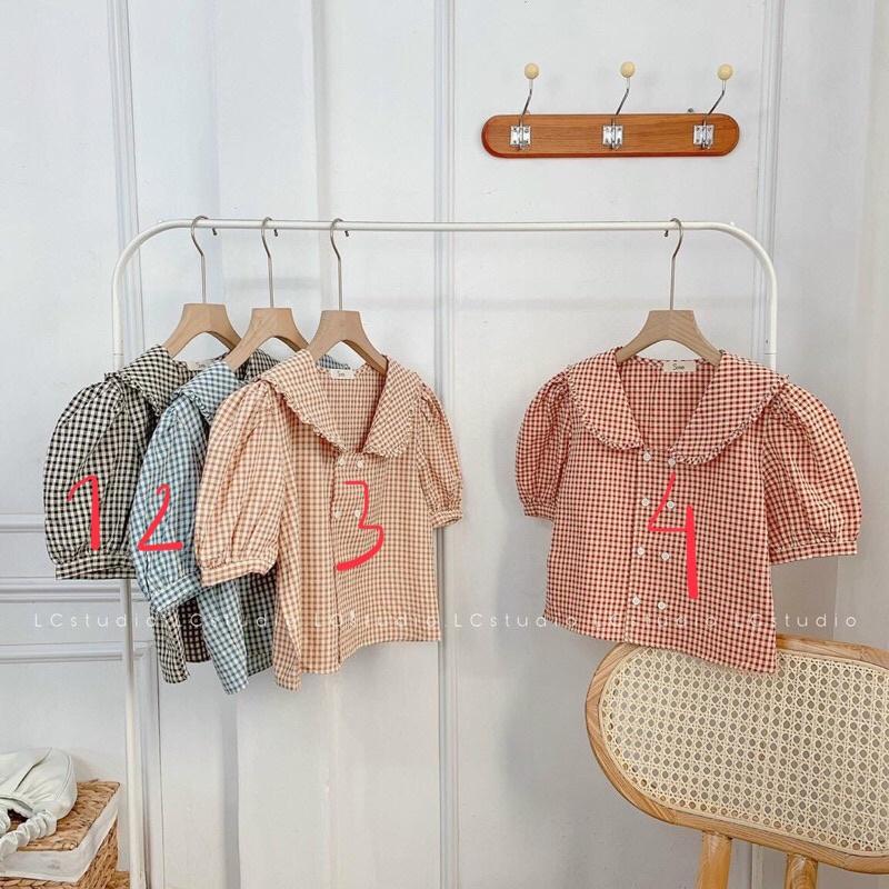 Áo kẻ cổ viền bèo