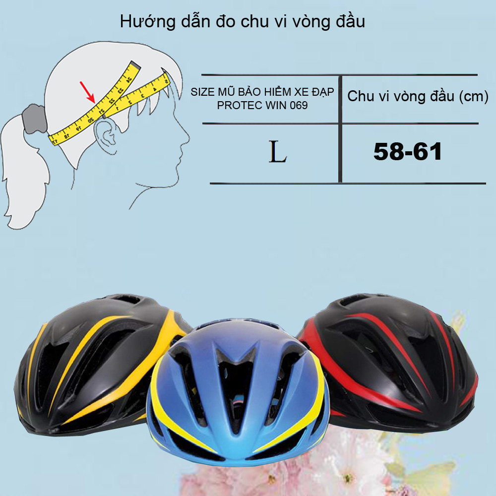 Nón bảo hiểm xe đạp thể thao Protec Win 069 (WT 069), mũ bảo hiểm xe đạp sang trọng, Size L cho vòng đầu từ 58 đến 61cm