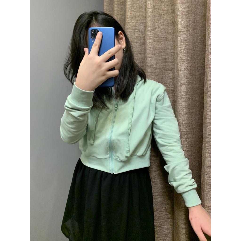 Áo khoác nữ CROPTOP có mũ và dây rút xuất dư Mỹ
