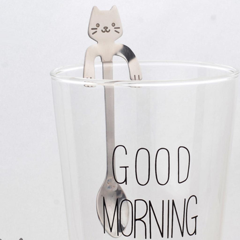 1 pc Lovely Cat Stainless Steel Hanging Spoons Dessert Spoons Tea Coffee Scoops