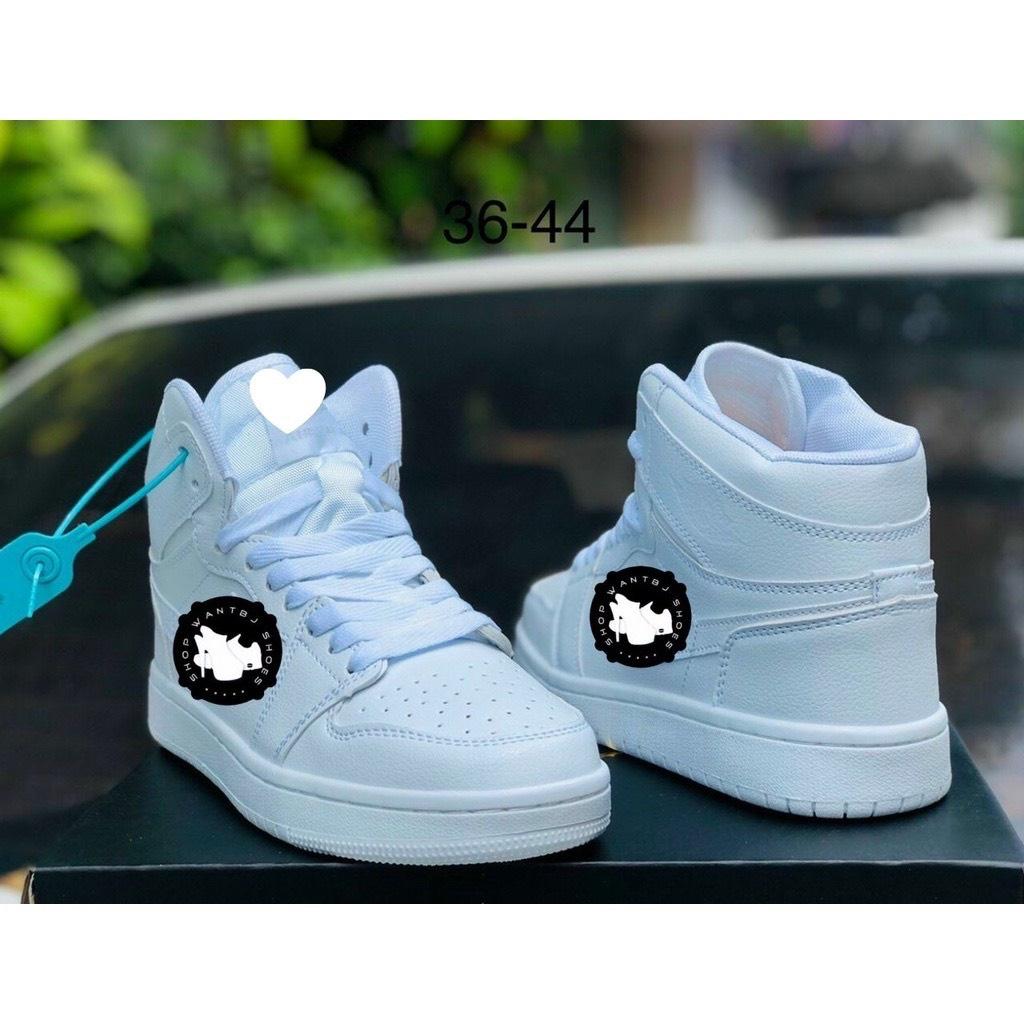 Giày Sneaker Nam Và Nữ, Giày Bata JD1 Da Mền Cổ Cao Màu Full Trắng Size 36 Đến 44