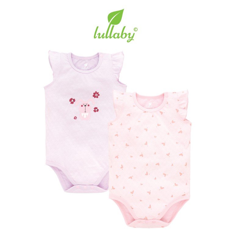 Set 2 Áo liền quần Bodysuit cộc tay Bé Gái Lullaby Bộ sưu tập POINTELLE Vải Thở 2021 – NH615P 3 size cho bé 3m 6m 9m