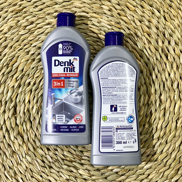 Nước tẩy rửa inox dùng cho bồn rửa bát, dụng cụ nấu ăn bằng inox Edelstahreiniger 300ml, đánh bay các vết bẩn trên inox_Hàng chính hãng