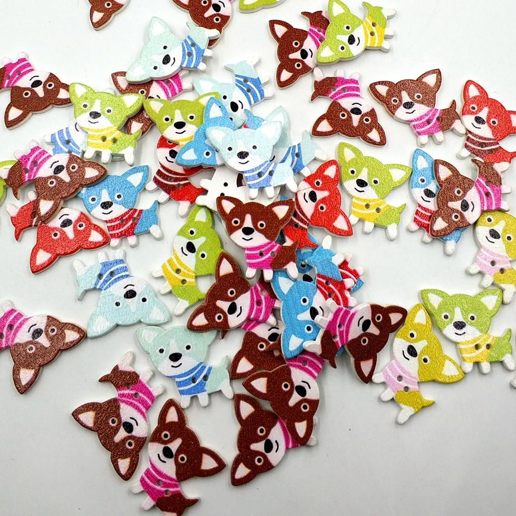 50 Con Hoạt Hình Đáng Yêu Chó Gỗ May Hàng Nút Gài 2 Lỗ Cho DIY Sổ Lưu Thủ Công