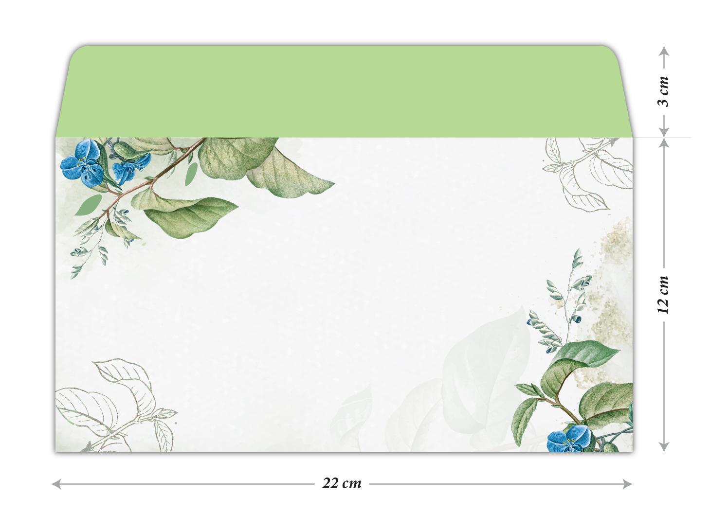 Combo 25 Bao thư 12x22 màu trắng họa tiết hoa lá, nắp xanh lá