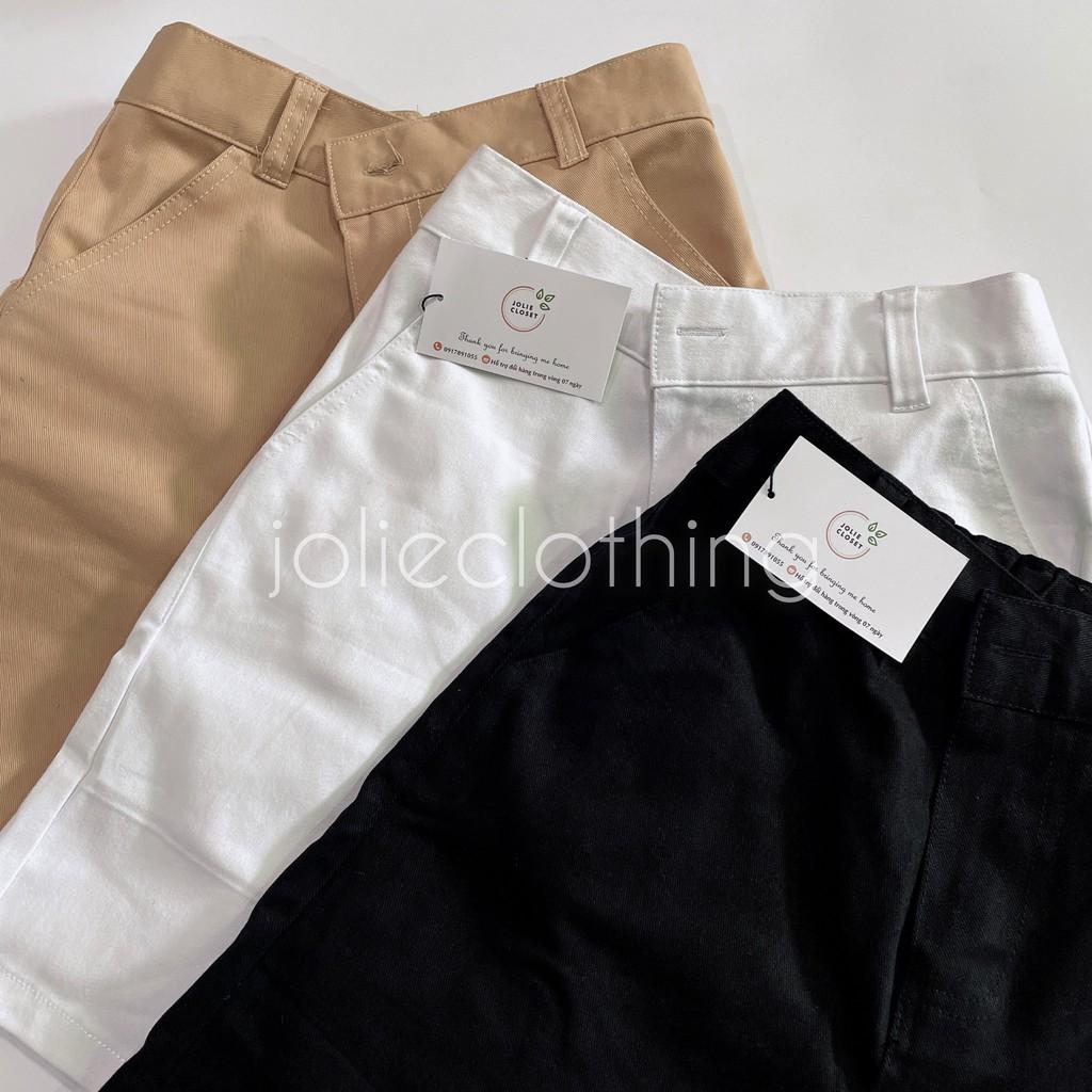 Quần Short Kaki Lửng Ulzzang Quần đùi denim ngố Ống rộng cạp cao trắng đen kem Dáng Hàn Quốc