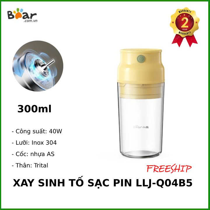 [Hàng chính hãng] Máy xay cầm tay Bear NĐ LLJ-Q04B5 - Dung Tích 300ML Pin Sạc Bền Bỉ