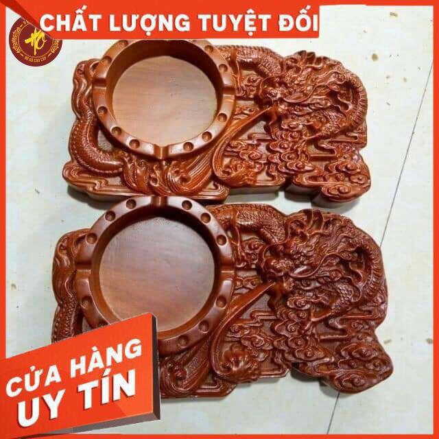 Gạt tàn gỗ hương hình rồng đục tay liền khối siêu đẹp