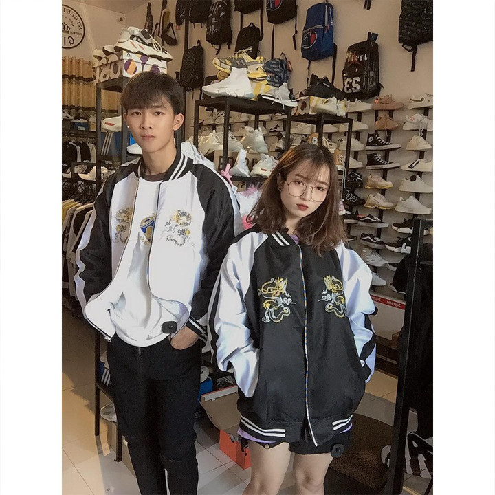 Áo Khoác Gió BOMBER thêu hình rồng DRAGON Unisex nam nữ form thụng trẻ trung và năng động