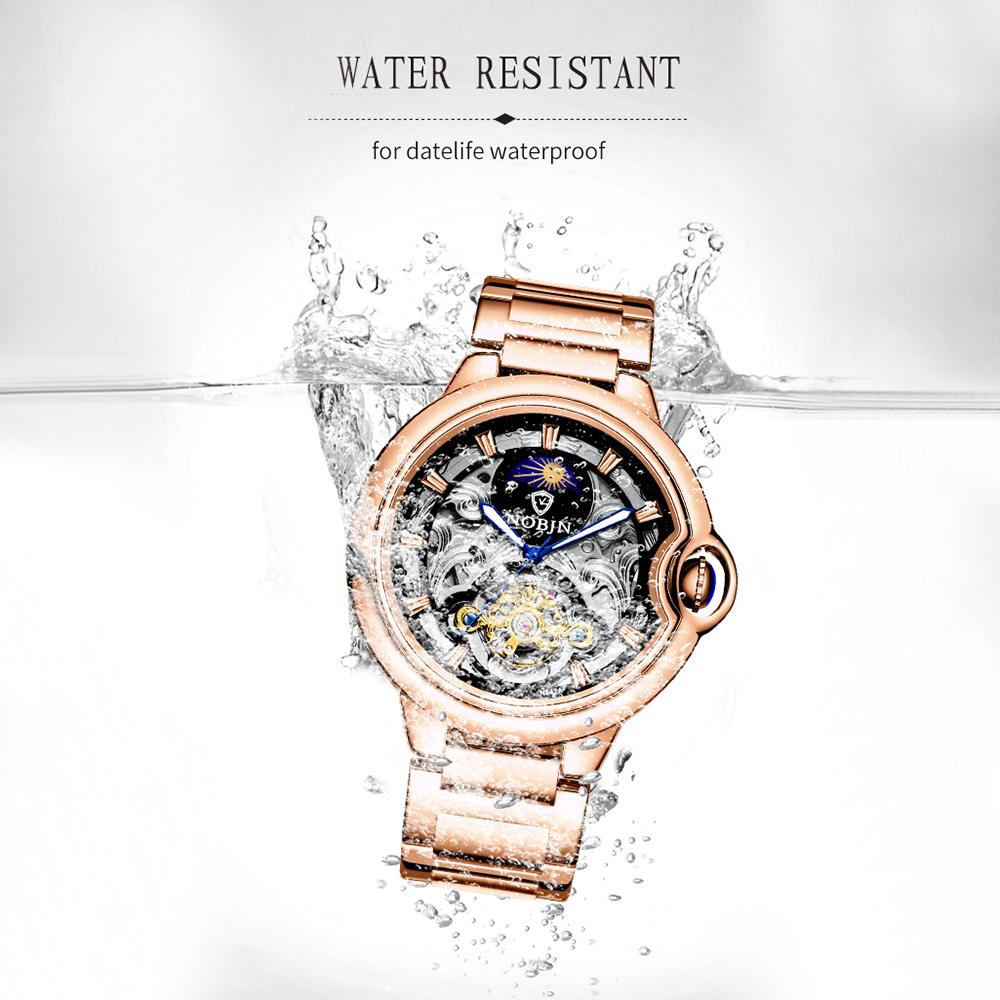 Đồng hồ nam NOBJN dành cho doanh nhân 30M không thấm nước dạ quang - Vàng hồng & Đen - Dây thép